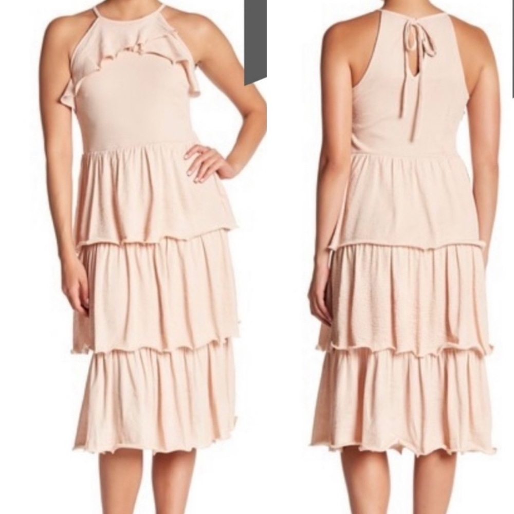 RACHEL Rachel Roy Pink Tiered Halter Midi Dress